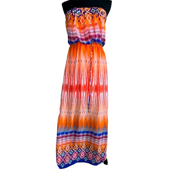 City Studio Dresses & Skirts - Vibrant Lightweight Strapless Bold Boho Print Maxi Dress Size Small
